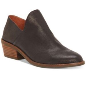 Lucky Brand FAUSST Black Leather Slip On Fold Heel Loafers